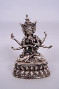 SCUOLA TIBETANA,A Sino-Tibetan silvered metal deity with eight arm,Crow's Auction Gallery 2018-03-14