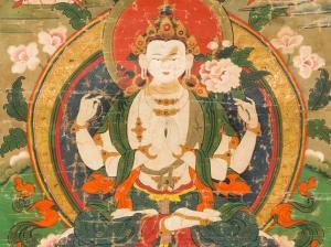 SCUOLA TIBETANA,Thangka with Chaturbhuja Avalokiteshvara,Auctionata DE 2015-06-20