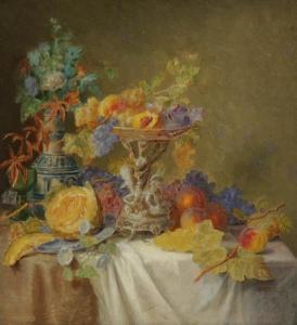 SEARLE Helen R 1830-1884,Cloth Draped Table Top Still Life of Flowers and F,Weschler's US 2016-12-06