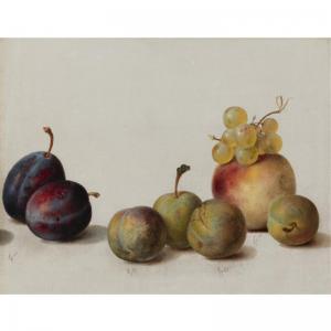 SEARLE Helen R 1830-1884,STILL LIFE: PLUMS, PEACH AND GRAPES,1868,Sotheby's GB 2008-12-03