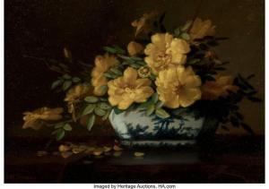 SEAVEY George W 1841-1916,Still Life of Yellow Roses in an Oriental Vase,Heritage US 2021-12-09