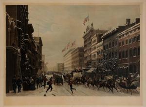 SEBRON Hippolyte 1801-1879,New York, Winter Scene in Broadway,1857,Brunk Auctions US 2016-07-08