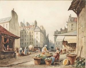 SEBRON Hippolyte 1801-1879,Scène de marché près de Saint-Eustache,Beaussant-Lefèvre FR 2022-02-11