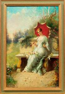 SECOLA A 1800-1900,Elegante Dame im Garten,Schloss DE 2009-11-28