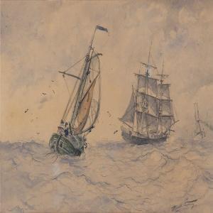 SEDIVY Karel 1860-1906,Three ships in rough sea,Bruun Rasmussen DK 2013-04-08