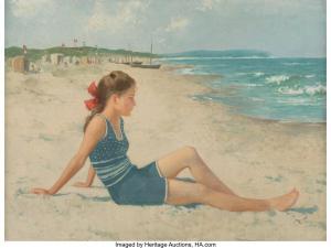 SEEGER Herman 1857-1945,Girl on a beach of the Baltic Sea,Heritage US 2023-02-09