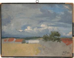 SEEGER Herman,Wolkenhimmel über den Dächern eines Dorfes an der ,Galerie Bassenge 2022-12-01