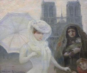 SEELINGER Helios 1878-1965,Parisienne en robe blanche,1907,Osenat FR 2013-05-26