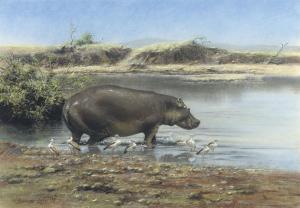 SEERY LESTER John 1945,Hippopotamus at a watering hole,1979,Christie's GB 2008-05-23