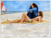 SEGALAMN Richard 1934,Coupleon Beach with Sailboat,Remmey Antiques US 2010-10-26