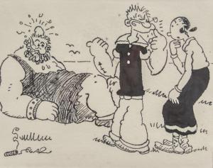 SEGAR Elzie C 1894-1938,cartoon character Popeye next to a large figure wh,888auctions CA 2024-01-04