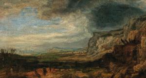 SEGHERS Hercules Pietersz 1590-1638,An extensive rocky landscape with a gathering ,Palais Dorotheum 2020-06-09