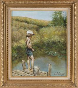 SEHRING Adolf 1930-2015,A boy fishing,1978,Eldred's US 2023-08-16