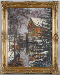 SEIBERT Bernhard 1823-1914,Mühle am Bach in Winterlandschaft,DAWO Auktionen DE 2019-08-31