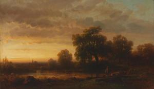SEIDEL August 1820-1904,A shepherd with flock at twilight,1875,John Moran Auctioneers US 2022-09-20