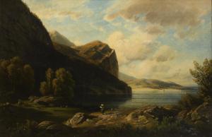 SEIDEL August 1820-1904,Romantische Landschaft mit Personen am See,1880,Wendl DE 2021-03-06
