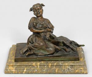 SEIDEL Emory P 1881-1954,Sitzendes Mädchen im Spiel mit einem Hund,Schloss DE 2012-11-24