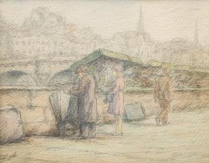 SEIDL Ernst 1800-1900,colored Paris market scene,Chait US 2022-12-19