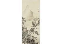 SEISEN'IN Kano 1796-1846,Landscape with Tower and Mountain,Mainichi Auction JP 2018-10-20
