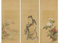 SEISEN'IN Kano,Peony, Tao Yuanming, chrysanthemum (a set of 3 scr,Mainichi Auction 2020-07-18