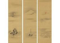 SEISEN'IN Kano 1796-1846,Triptych:Turtle, Mount Fuji, Crane,Mainichi Auction JP 2019-05-24