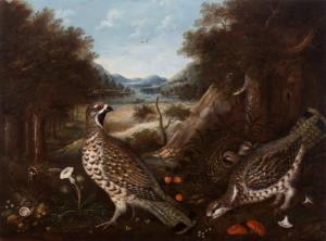 SEITZ Johann 1738-1816,Pareja de grévol común con sus crías sobre un paisaje,Alcala ES 2020-03-11