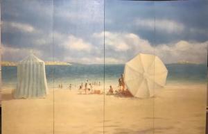 SELIGMAN Lincoln 1950,a scene of figures on a beach on a summer's day,John Nicholson GB 2024-01-24
