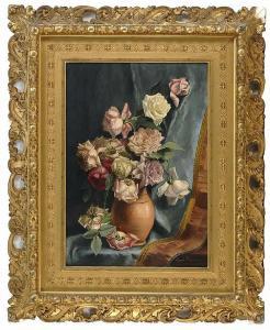 SELINGER Emily Harris McGary 1848-1927,Still life of roses and peonies in a pottery v,1887,Eldred's 2014-06-07