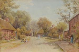 SELLAR Charles A 1858-1926,depicting village road with children playing,Burchard US 2018-10-21