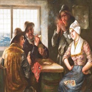 SELLENATI J 1861-1935,Three fishermen and a young girl playing cards,Bruun Rasmussen DK 2008-08-12