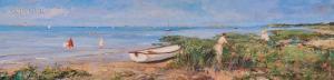 SELMAN Jan Collins 1945,Beach Scene with Rowboat and Figures,1990,Skinner US 2019-07-19