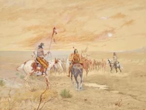 SELTZER Olaf Carl,Native American Figures and Ponies at a Watering H,1908,Bonhams 2023-04-26