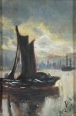 SELZLER Anny,Boote vor der Kulisse einer Stadt,1904,DAWO Auktionen DE 2013-07-31