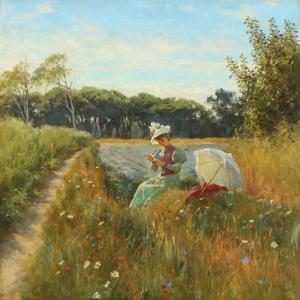 SEMENOV Andrei 1956,Summer day in the field with young woman and paras,Bruun Rasmussen DK 2011-04-11