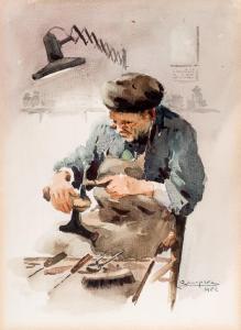 SEMPERE ESTEVE, RAFAEL 1928-2009,El zapatero en su taller,1982,Duran Subastas ES 2020-02-27