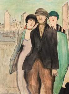 SENABRE Ramon Jou 1893-1978,Trois personnages sur fond de ville,Mercier & Cie FR 2009-02-15