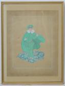 SENSIANI Gino Carlo 1888-1948,Costume design in green, man with glasses,1920,Dickins GB 2019-11-18