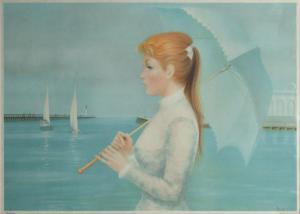SERADOUR Guy 1922-2007,Jeune fille à l'ombrelle en bord de mer,Morand FR 2015-10-09