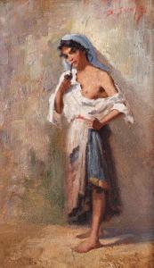Serafim Dimitrie 1862-1931,Tinker Woman with Pipe,Artmark RO 2022-12-14