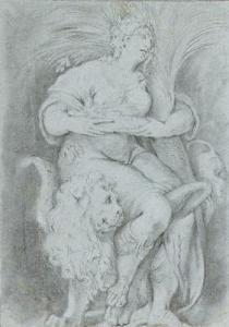 serafino da verona 1533-1605,A female allegorical figure and a lion,Palais Dorotheum AT 2009-06-16
