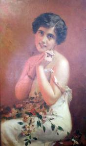 SERENDAT DE BELZIM Louis 1854-1933,Pretty Lady with Flowers,Raffan Kelaher & Thomas AU 2018-09-11