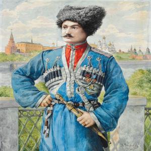 sergeevich belyschev nikolai 1855-1939,Portrait of the Kuban cossack, Captain Abats,Bruun Rasmussen 2014-06-10
