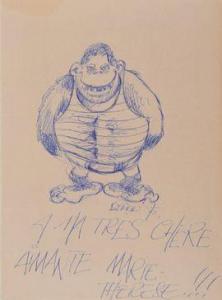 SERON Pierre 1942-2017,un gorille au verso d'un menu du banquet,Neret-Minet FR 2021-06-19