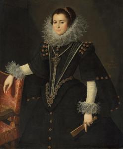 SERRANO BARTOLOMÉ GONZALEZ Y 1564-1627,Portrait of a lady, half-length, in a black ,1621,Christie's 2020-12-15
