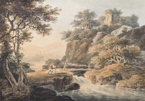 SERRES Dominic M 1761-1804,A Figure in a Landscape with a Ruin on a Hill,Peter Wilson GB 2024-04-11