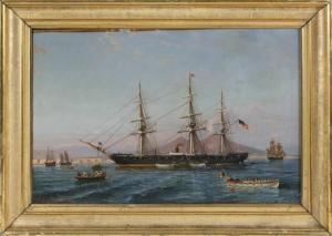 SERRITELLI Giovanni 1809-1873,American ship in the Harbor of Naples with Vesuviu,Eldred's 2022-02-24