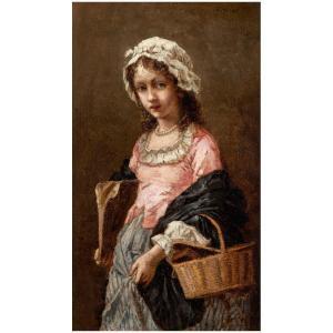 SERRURE Auguste 1825-1903,Girl with basket and sketch book,Kaupp DE 2022-11-26