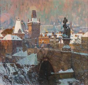 SETELIK Jaroslav 1881-1955,Die Karlsbrücke in Prag im Winter,1927,Palais Dorotheum AT 2023-12-21