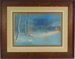 SETHER Gulbrand 1869-1941,snow scene with log cabin,1900,Winter Associates US 2019-05-06