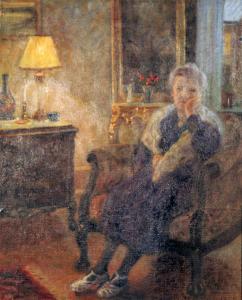SETTERBERG Maja 1876-1950,Interiör med sittande kvinna,1950,Uppsala Auction SE 2010-08-23